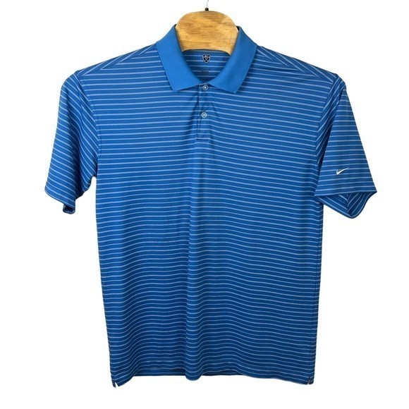 Nike‎ Golf Mens Blue White Striped Short Sleeve Collared Polo Shirt Large - Picture 1 of 5